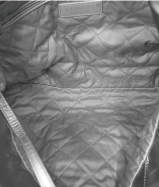 Metallic Silver Chanel 22 Quilted Small Boston Bag