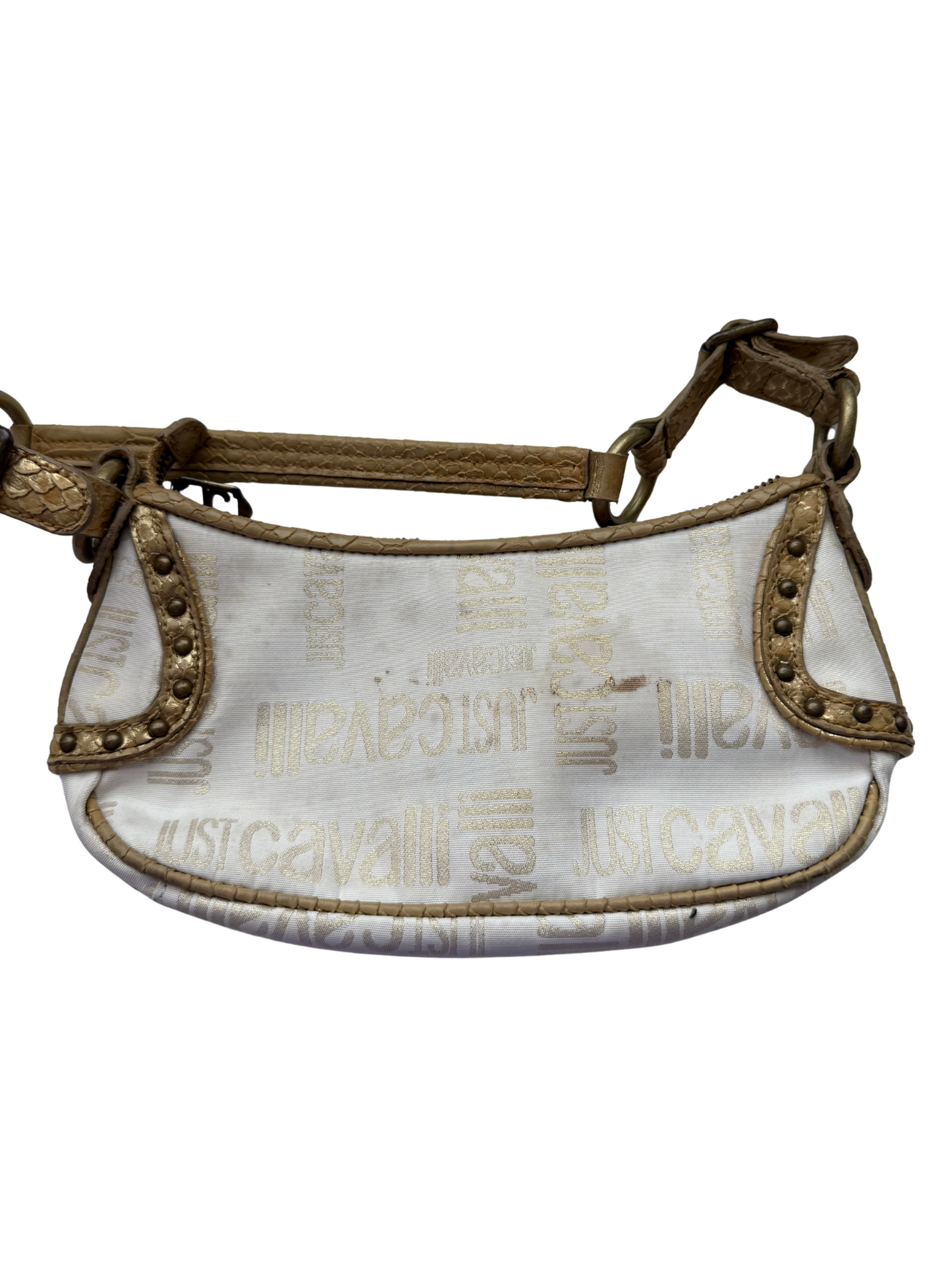 Vintage Roberto Just Cavalli Ivory Canvas Shoulder Bag
