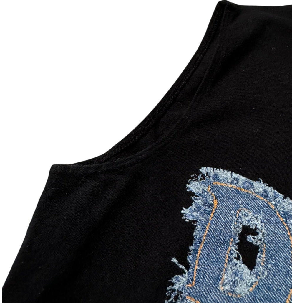 Christian Dior Vintage Logo T-shirt Top Denim Print Cotton Black Blue