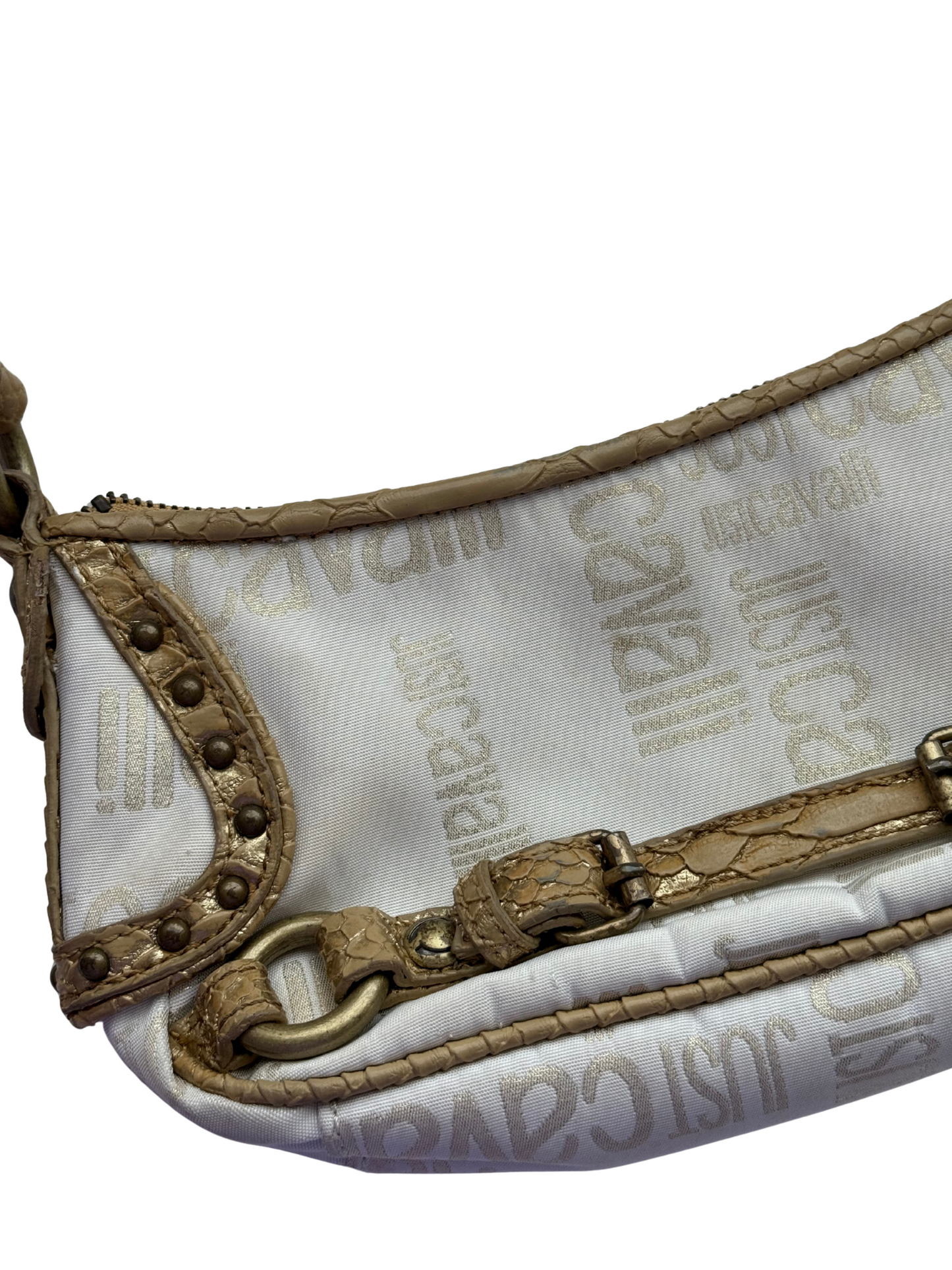 Vintage Roberto Just Cavalli Ivory Canvas Shoulder Bag