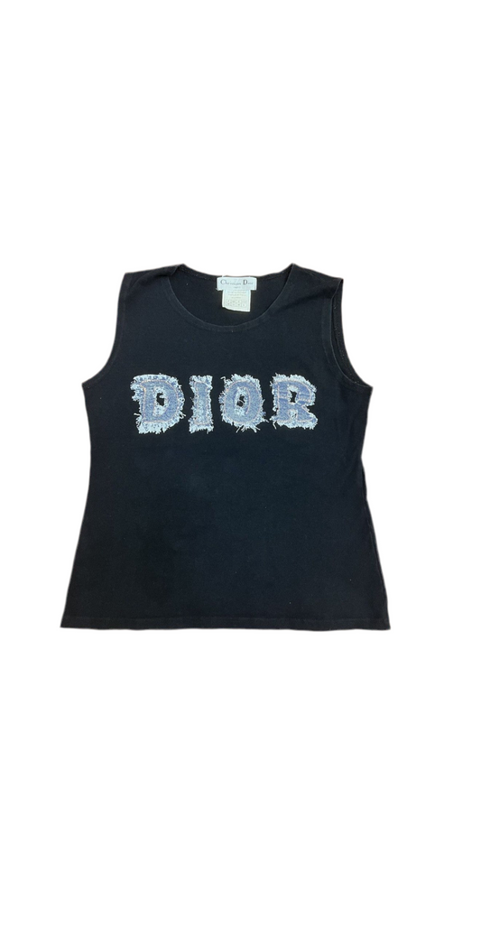Christian Dior Vintage Logo T-shirt Top Denim Print Cotton Black Blue