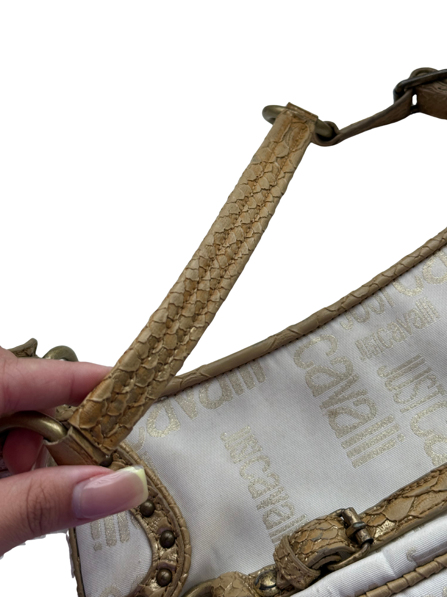 Vintage Roberto Just Cavalli Ivory Canvas Shoulder Bag