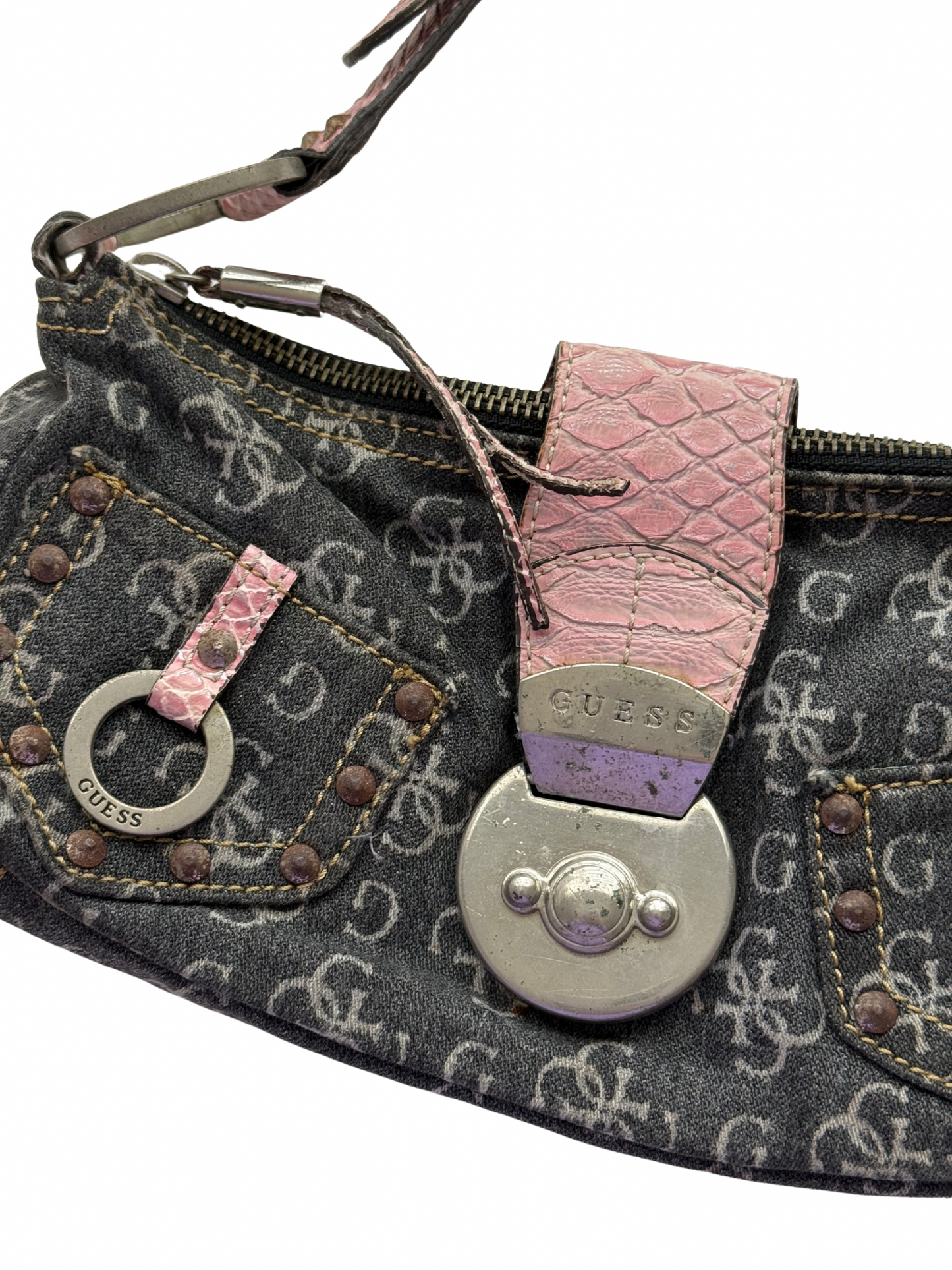 Vintage Guess Denim Pink Croc Shoulder Bag