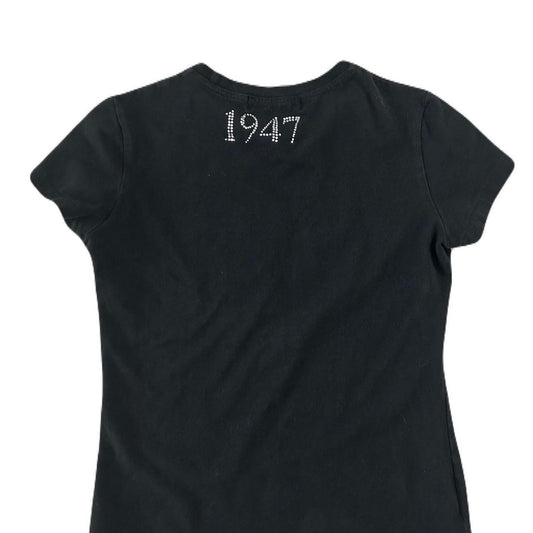 Christian Dior Vintage Logo T-shirt Top Swavorski Print Cotton Black