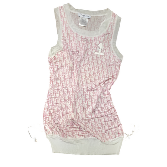 Dior Pink Monogram Trotter White Mini Dress Tank