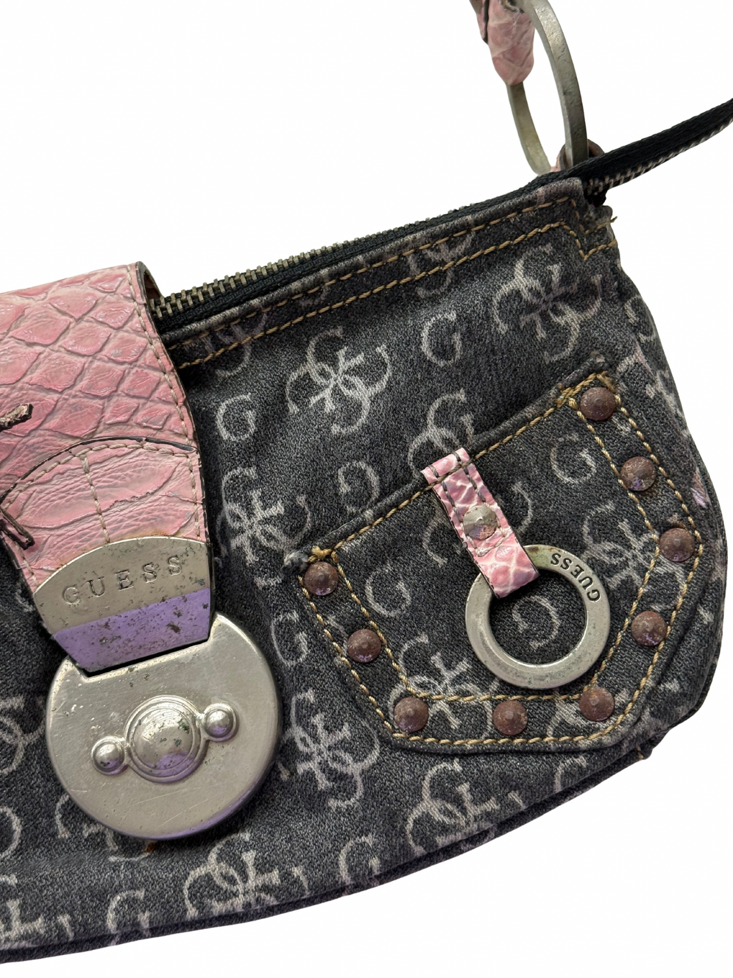 Vintage Guess Denim Pink Croc Shoulder Bag