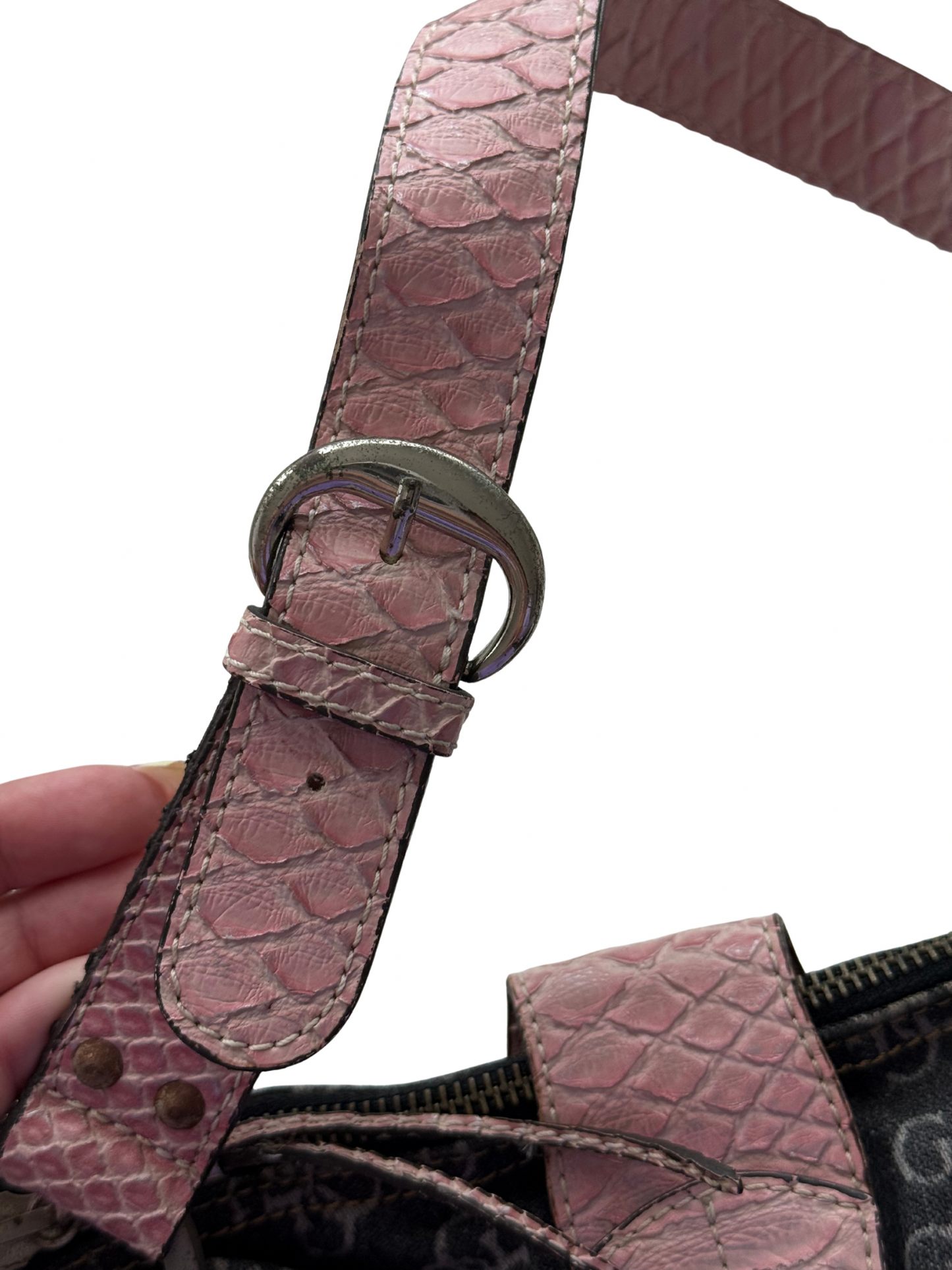 Vintage Guess Denim Pink Croc Shoulder Bag