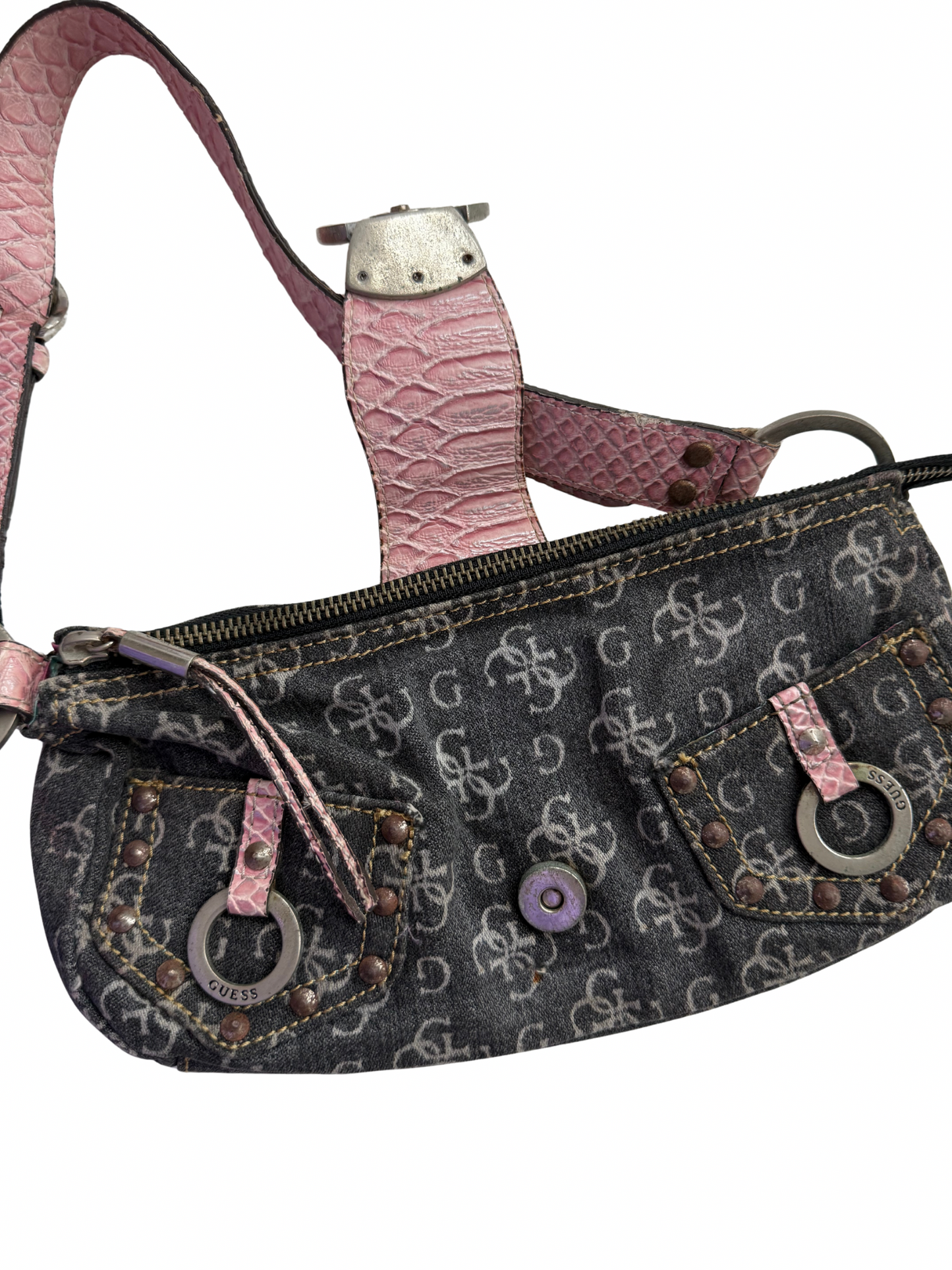 Vintage Guess Denim Pink Croc Shoulder Bag