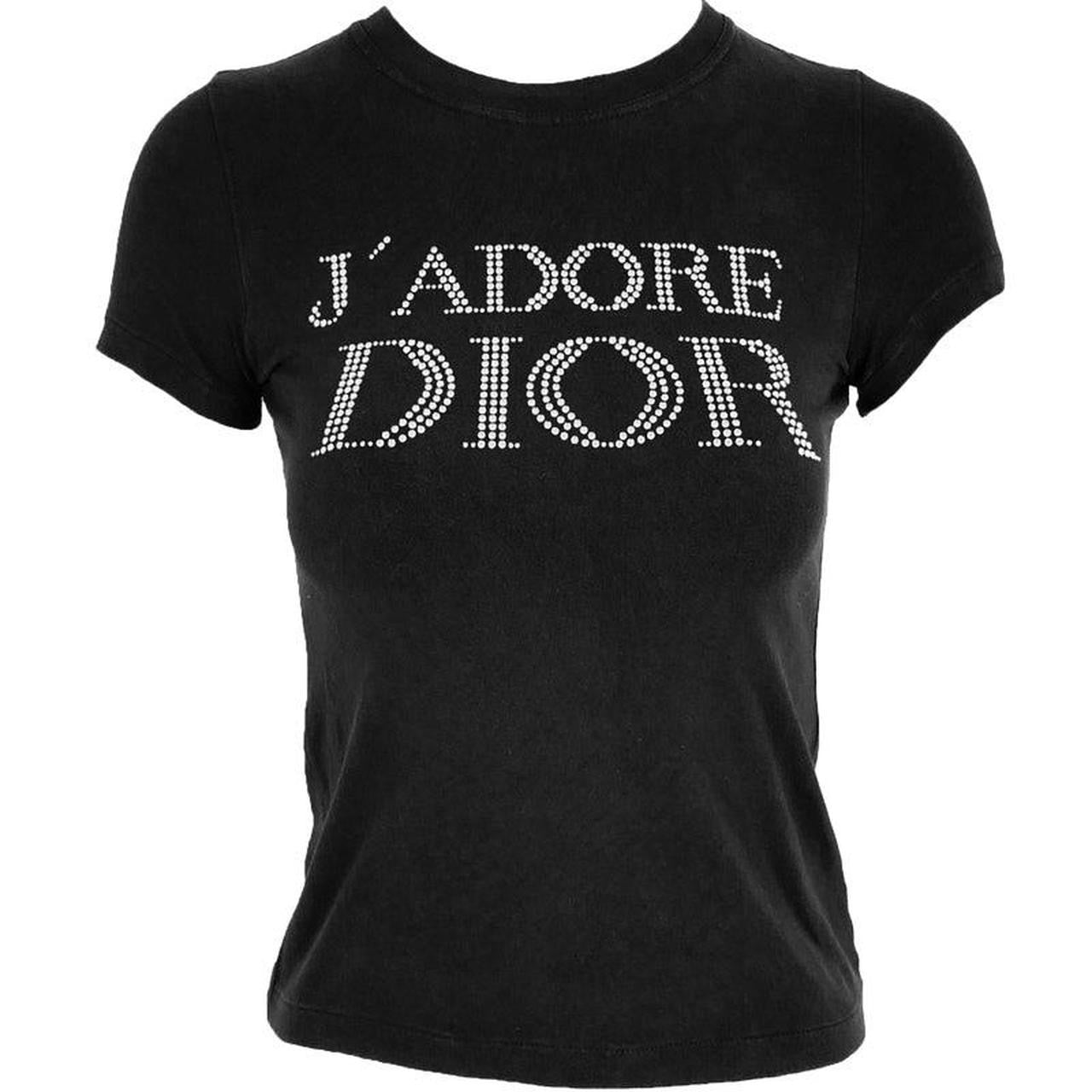 Christian Dior Vintage Logo T-shirt Top Swavorski Print Cotton Black