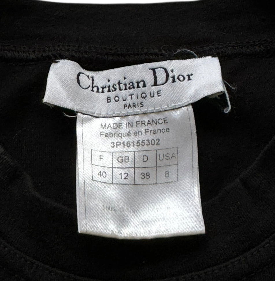 Christian Dior Vintage Logo T-shirt Top Denim Print Cotton Black Blue