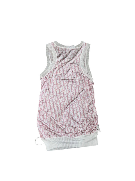 Dior Pink Monogram Trotter White Mini Dress Tank