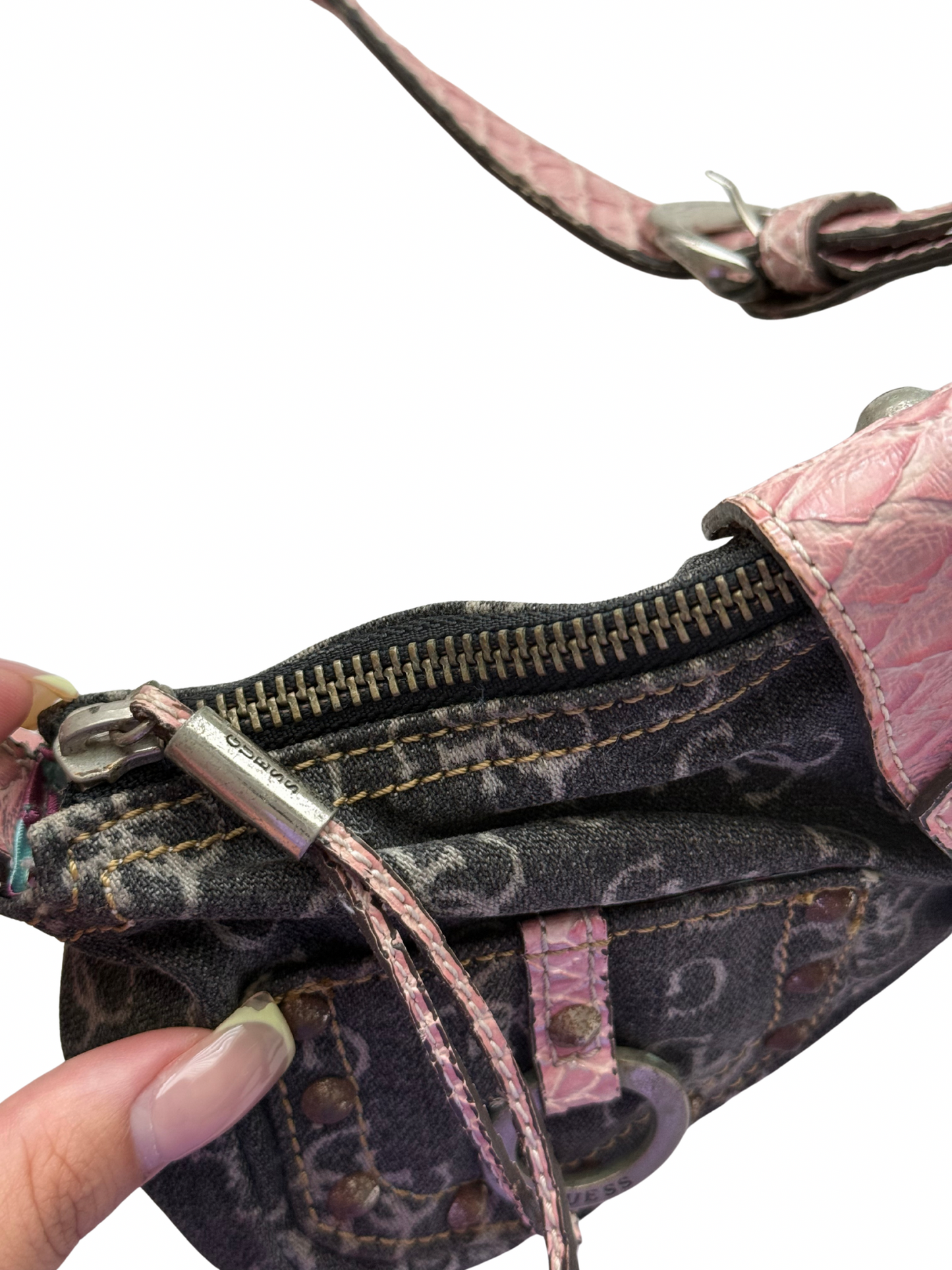 Vintage Guess Denim Pink Croc Shoulder Bag