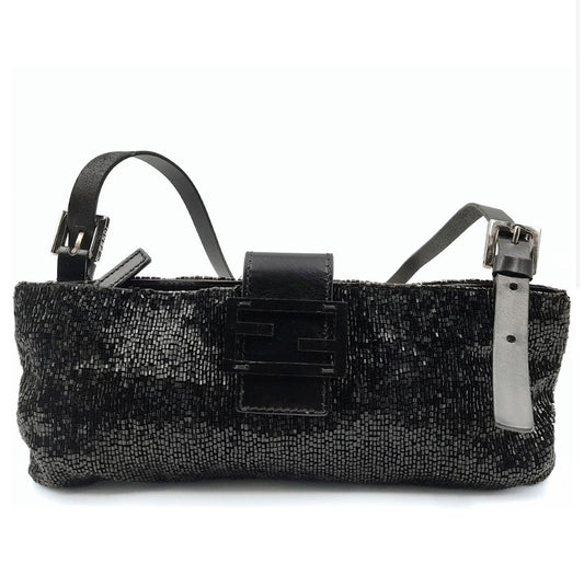 Vintage Black Fendi Baguette Beaded Shoulder bag
