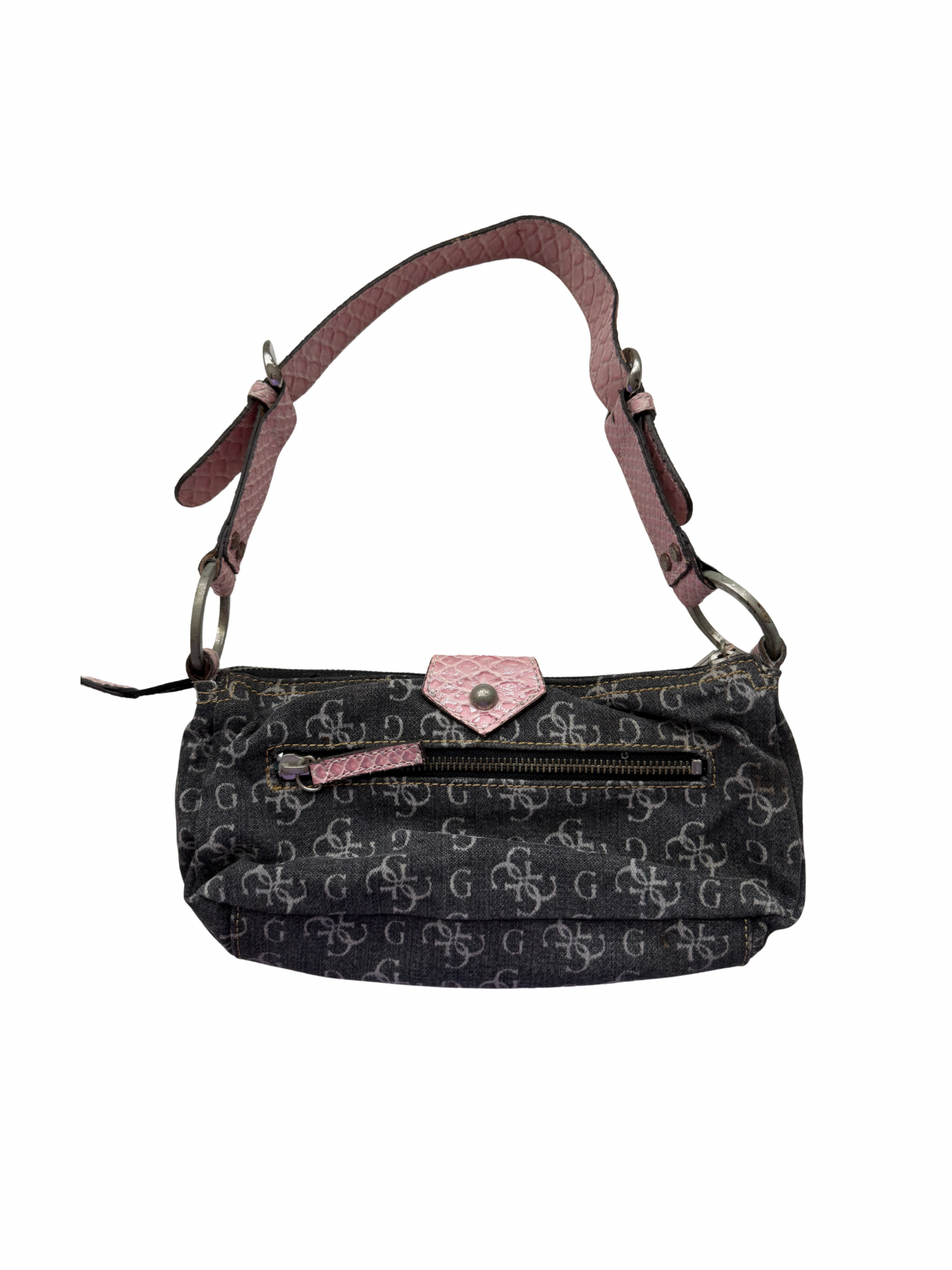 Vintage Guess Denim Pink Croc Shoulder Bag
