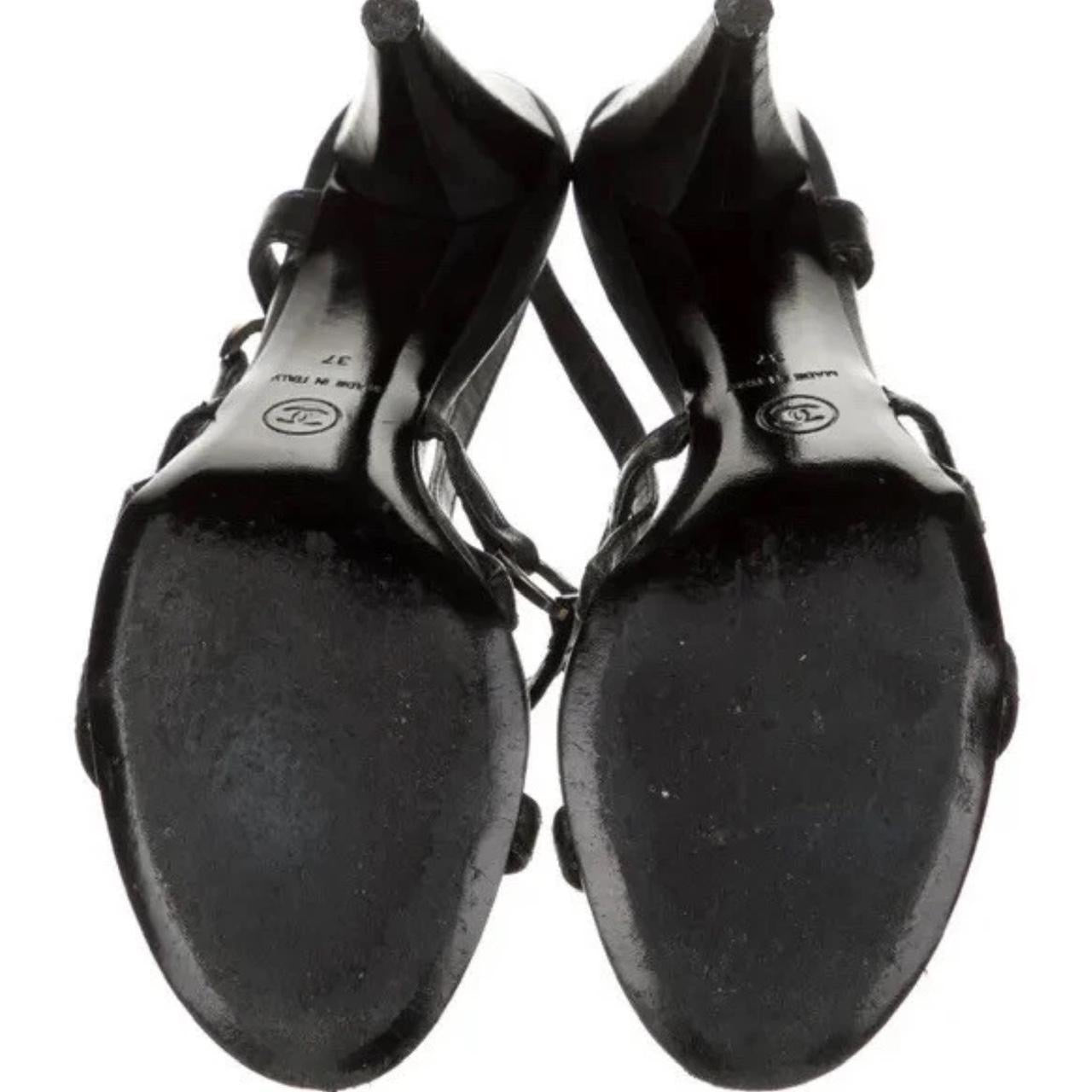 Vintage Chanel CC Slingback Heels Black gunmetal accent