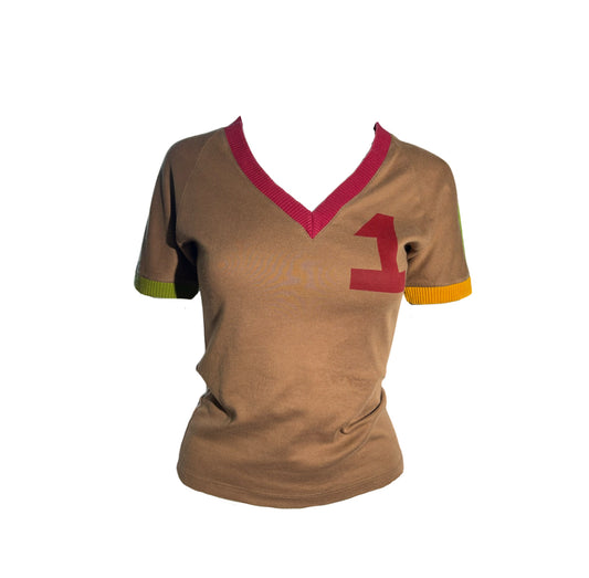Vintage Dior Rasta Brown V-neck Top