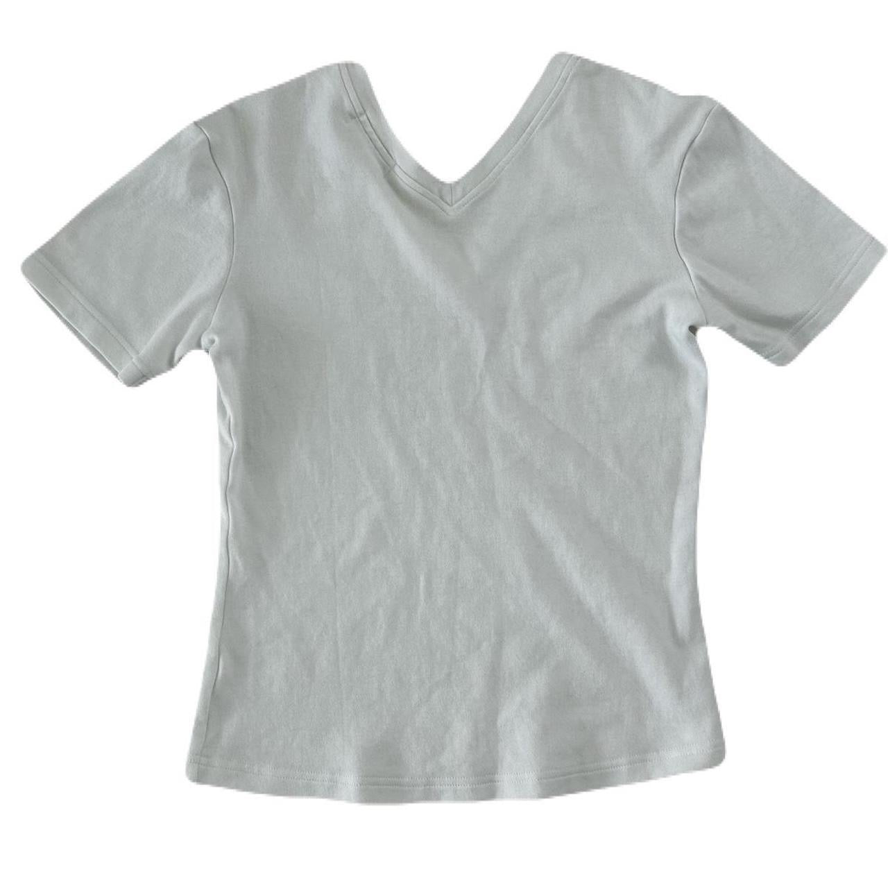 Christian Dior Vintage Logo T-shirt V neck Top Swavorski Print Cotton White