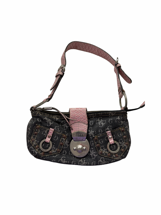 Vintage Guess Denim Pink Croc Shoulder Bag