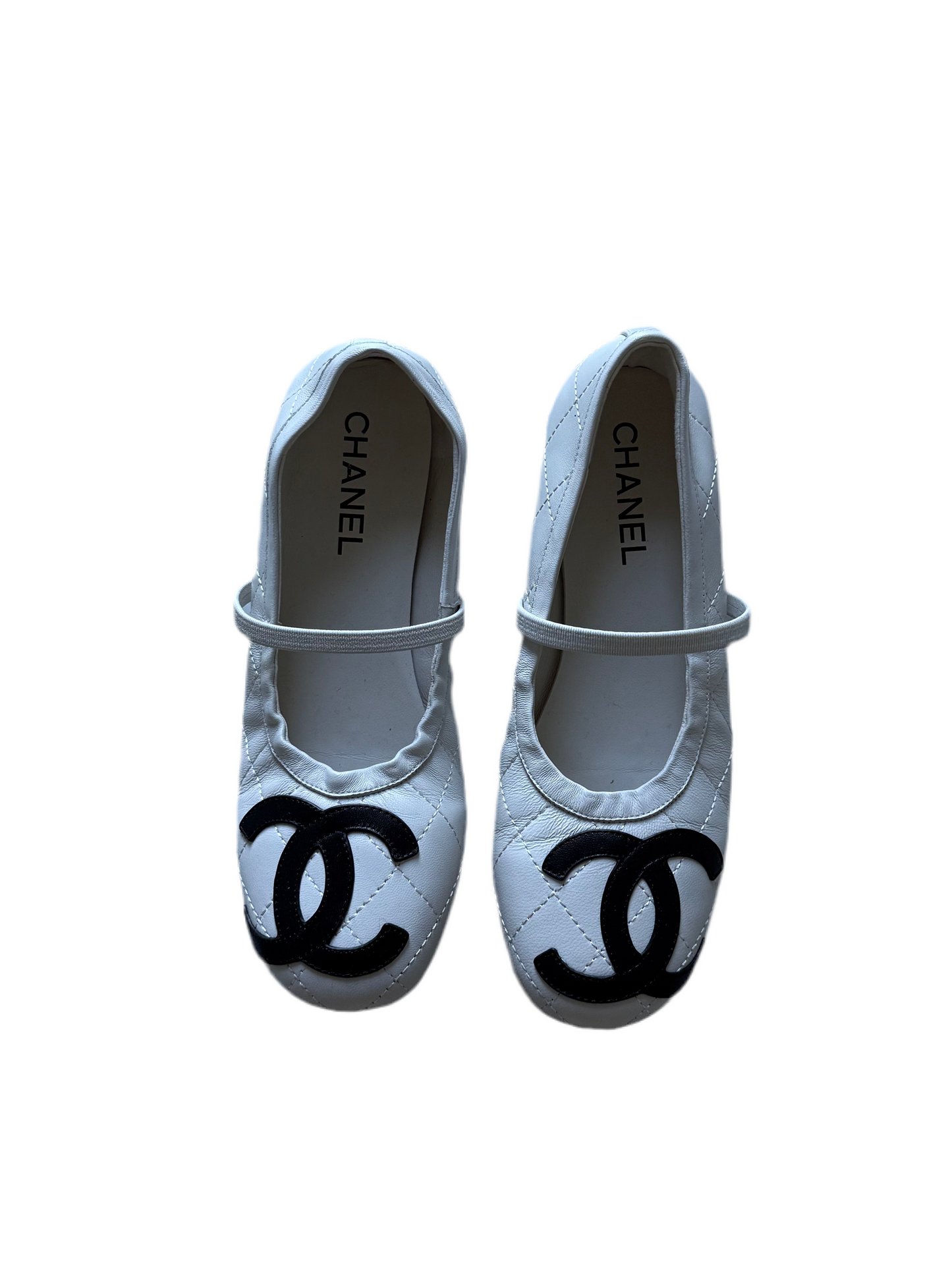 Chanel Cambon White CC leather ballet flats