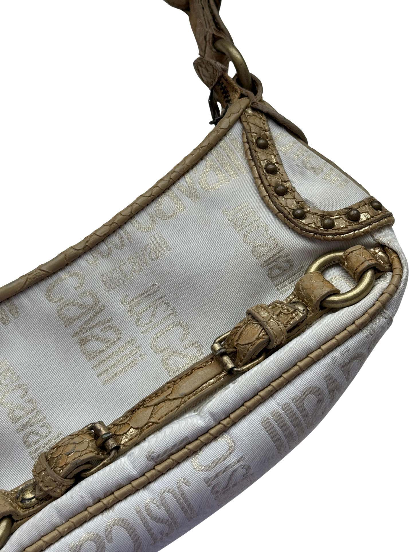 Vintage Roberto Just Cavalli Ivory Canvas Shoulder Bag