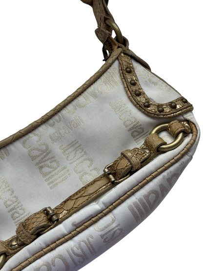 Vintage Roberto Just Cavalli Ivory Canvas Shoulder Bag