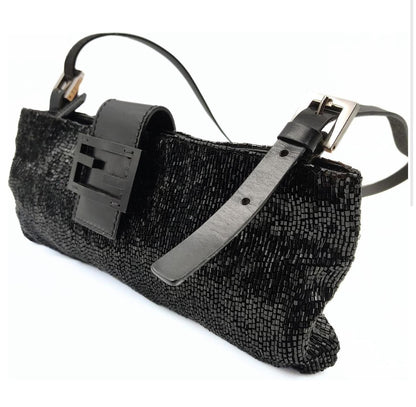 Vintage Black Fendi Baguette Beaded Shoulder bag