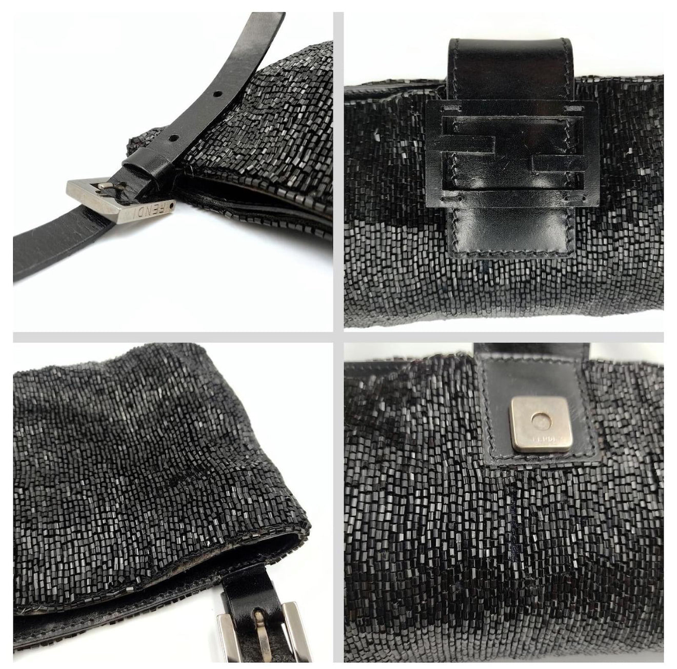 Vintage Black Fendi Baguette Beaded Shoulder bag