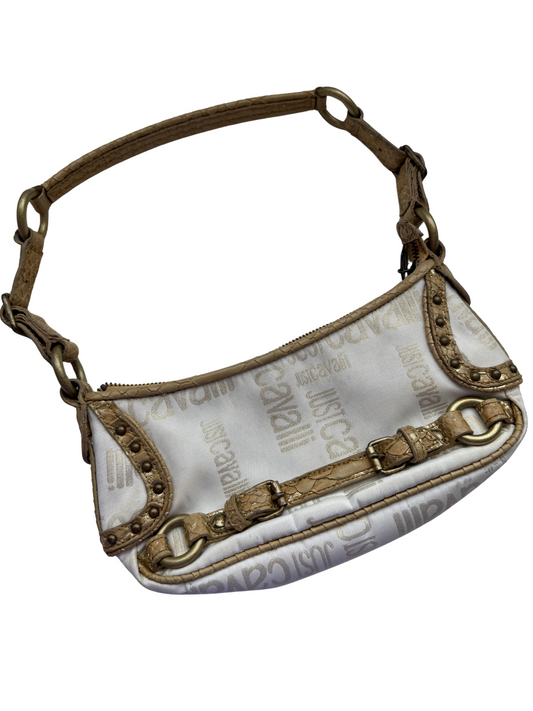 Vintage Roberto Just Cavalli Ivory Canvas Shoulder Bag