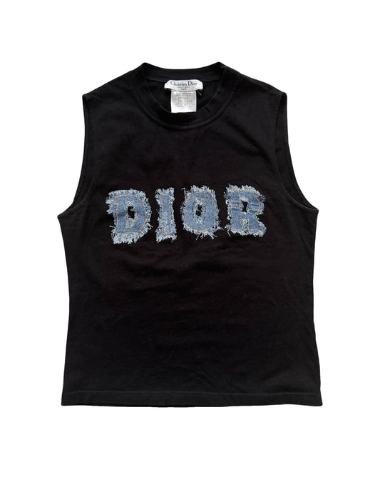 Christian Dior Vintage Logo T-shirt Top Denim Print Cotton Black Blue