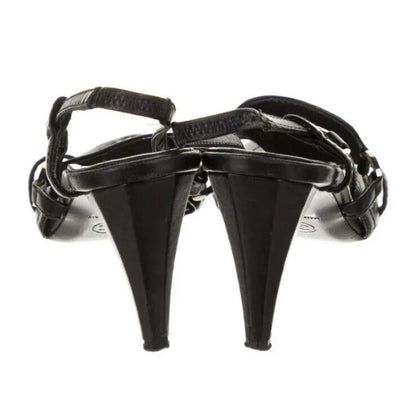 Vintage Chanel CC Slingback Heels Black gunmetal accent