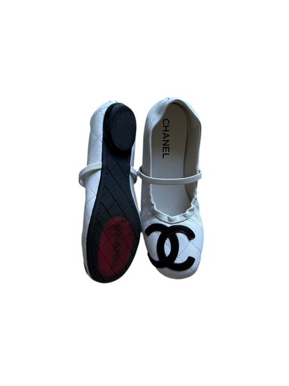 Chanel Cambon White CC leather ballet flats