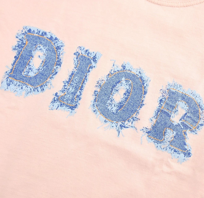 Christian Dior Vintage Logo T-shirt Pink Blue Denim Print Cotton