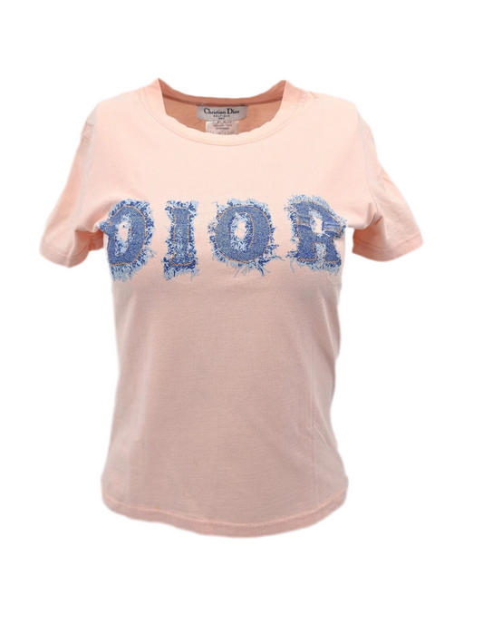 Christian Dior Vintage Logo T-shirt Pink Blue Denim Print Cotton