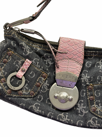 Vintage Guess Denim Pink Croc Shoulder Bag