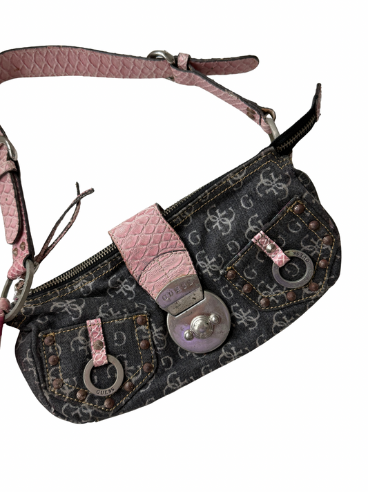 Vintage Guess Denim Pink Croc Shoulder Bag