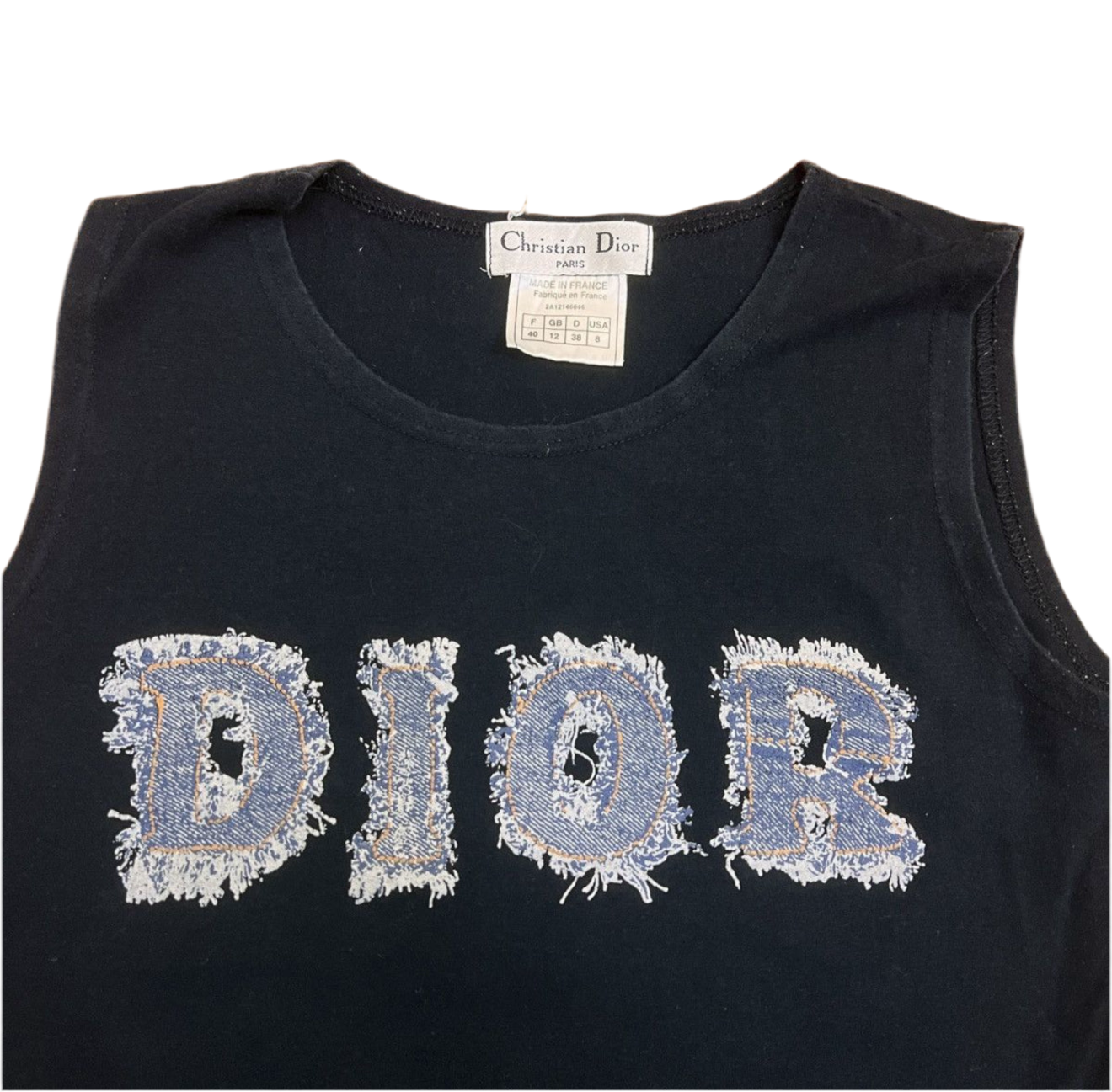 Christian Dior Vintage Logo T-shirt Top Denim Print Cotton Black Blue