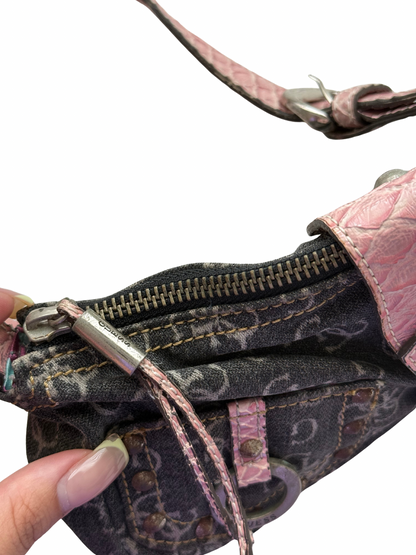 Vintage Guess Denim Pink Croc Shoulder Bag