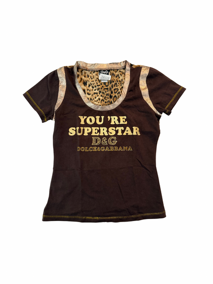 Vintage Dolce & Gabbana “You’re a Superstar” Cheetah Print Top