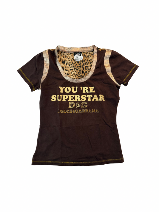 Vintage Dolce & Gabbana “You’re a Superstar” Cheetah Print Top