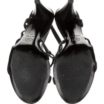 Vintage Chanel CC Slingback Heels Black gunmetal accent