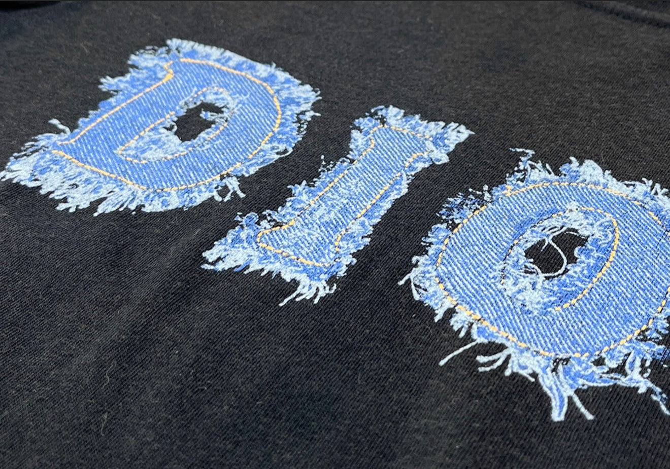Christian Dior Vintage Logo T-shirt Top Denim Print Cotton Black Blue
