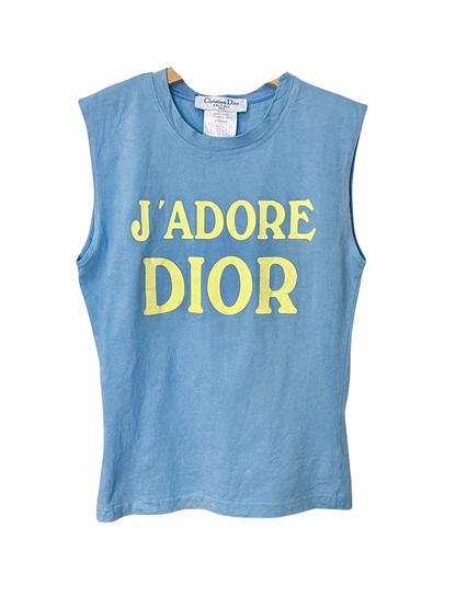Christian Dior Blue & Yellow J'adore Dior Logo Print Sleeveless Tank Top Jadore