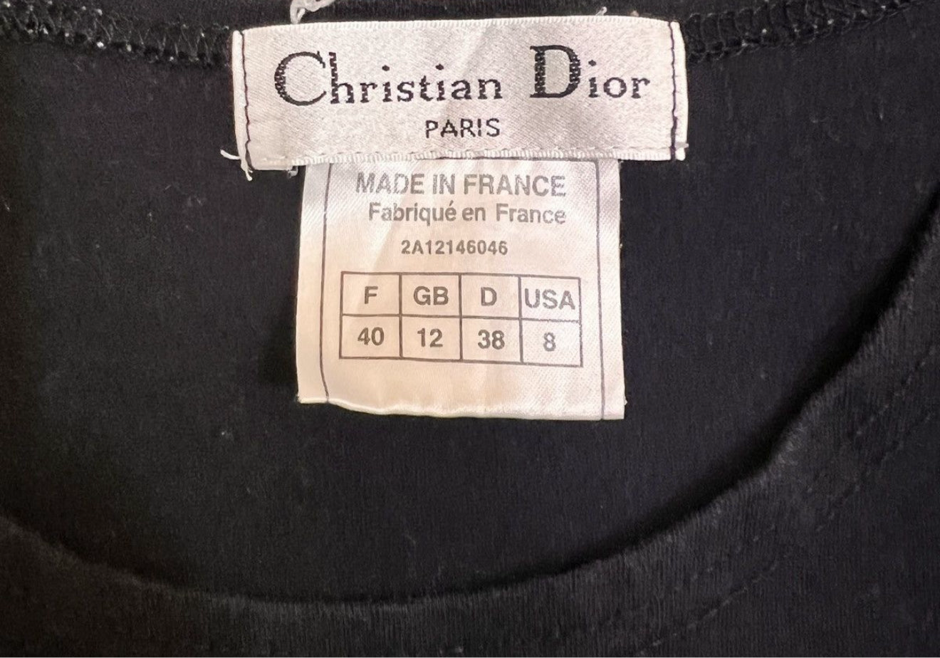 Christian Dior Vintage Logo T-shirt Top Denim Print Cotton Black Blue