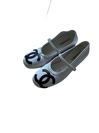 Chanel Cambon White CC leather ballet flats