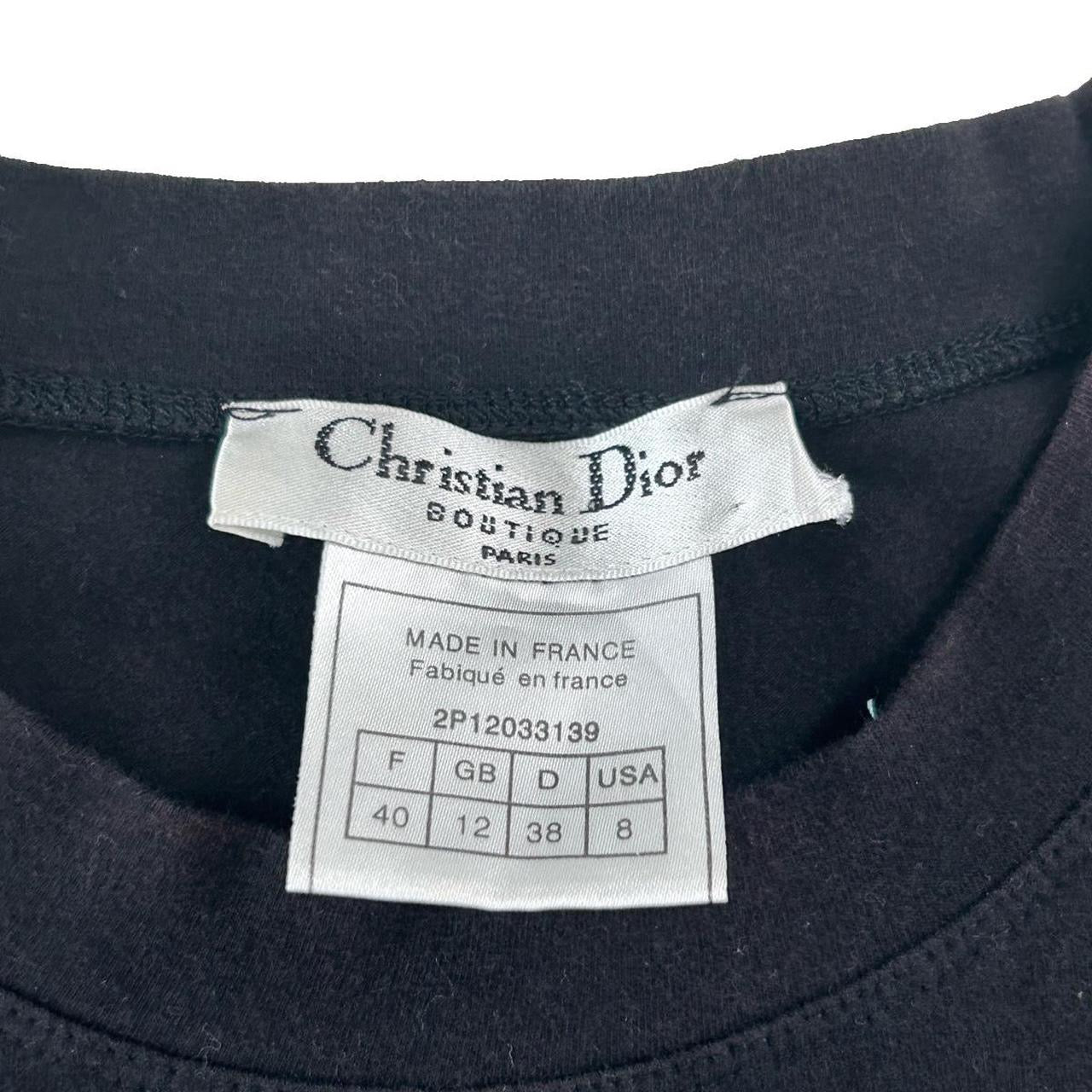 Christian Dior Vintage Logo T-shirt Top Swavorski Print Cotton Black