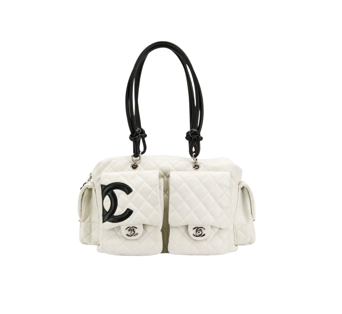 Chanel White Quilted Cambon Multipocket Reporter Bag