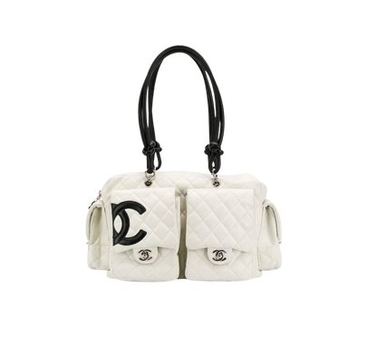 Chanel White Quilted Cambon Multipocket Reporter Bag