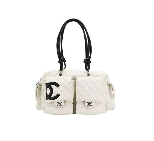 Chanel White Quilted Cambon Multipocket Reporter Bag