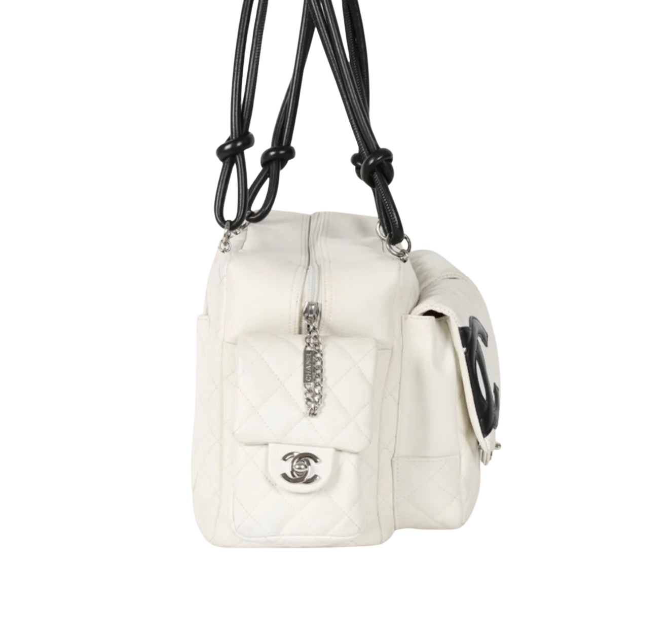 Chanel White Quilted Cambon Multipocket Reporter Bag