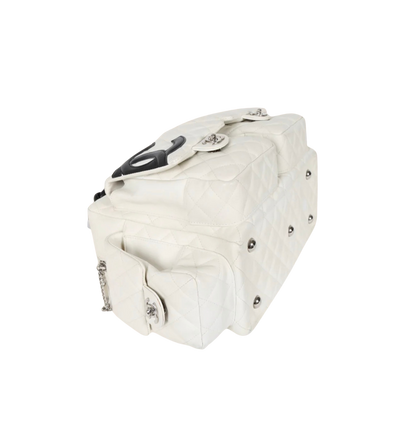 Chanel White Quilted Cambon Multipocket Reporter Bag